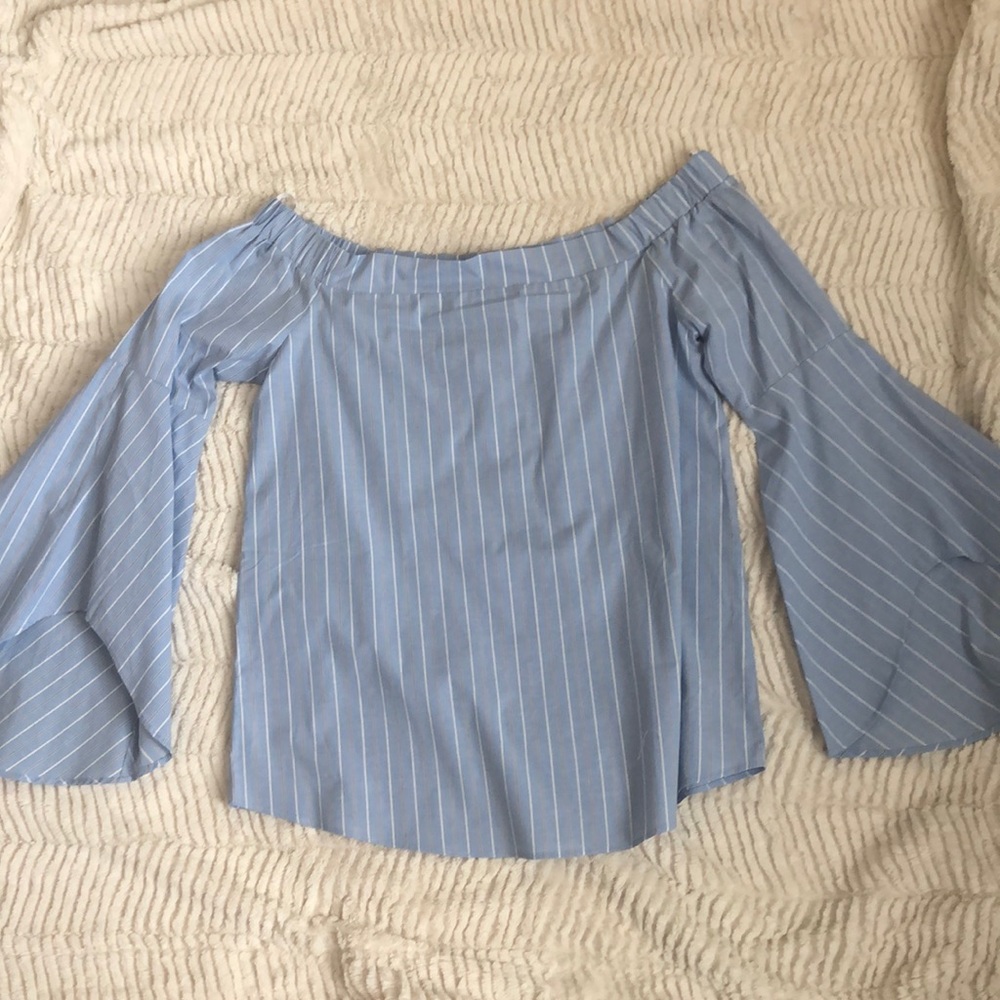 Blue and white off the shoulder top